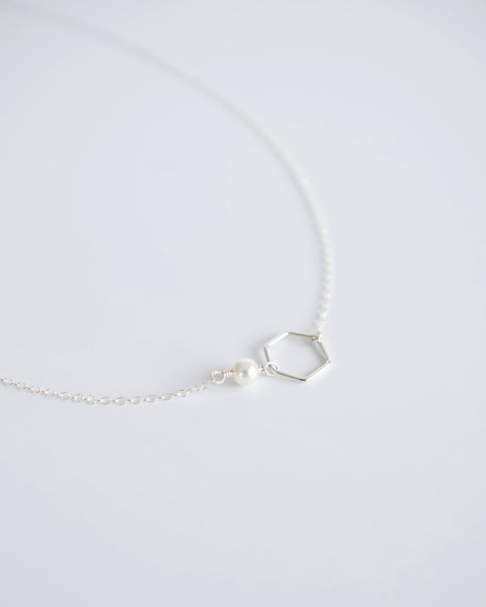Sideways Silver Pearl Necklace