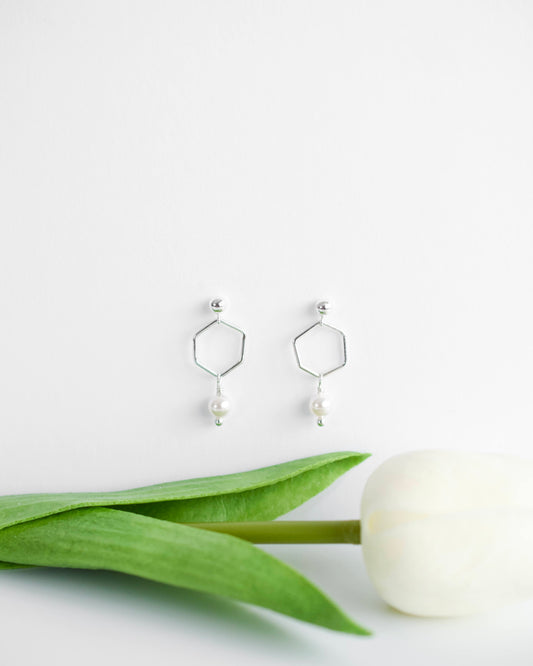 Silver Pearl Drop Studs