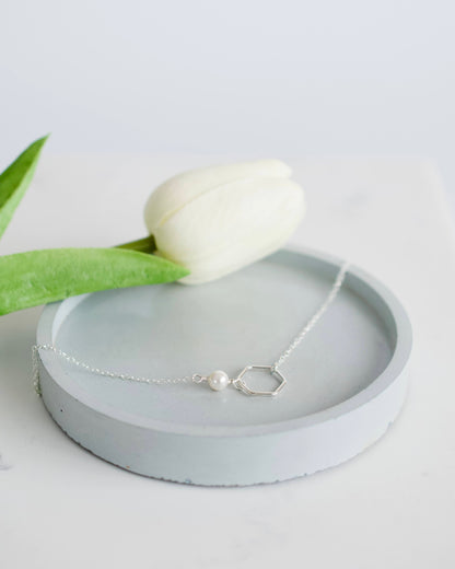 Sideways Silver Pearl Necklace