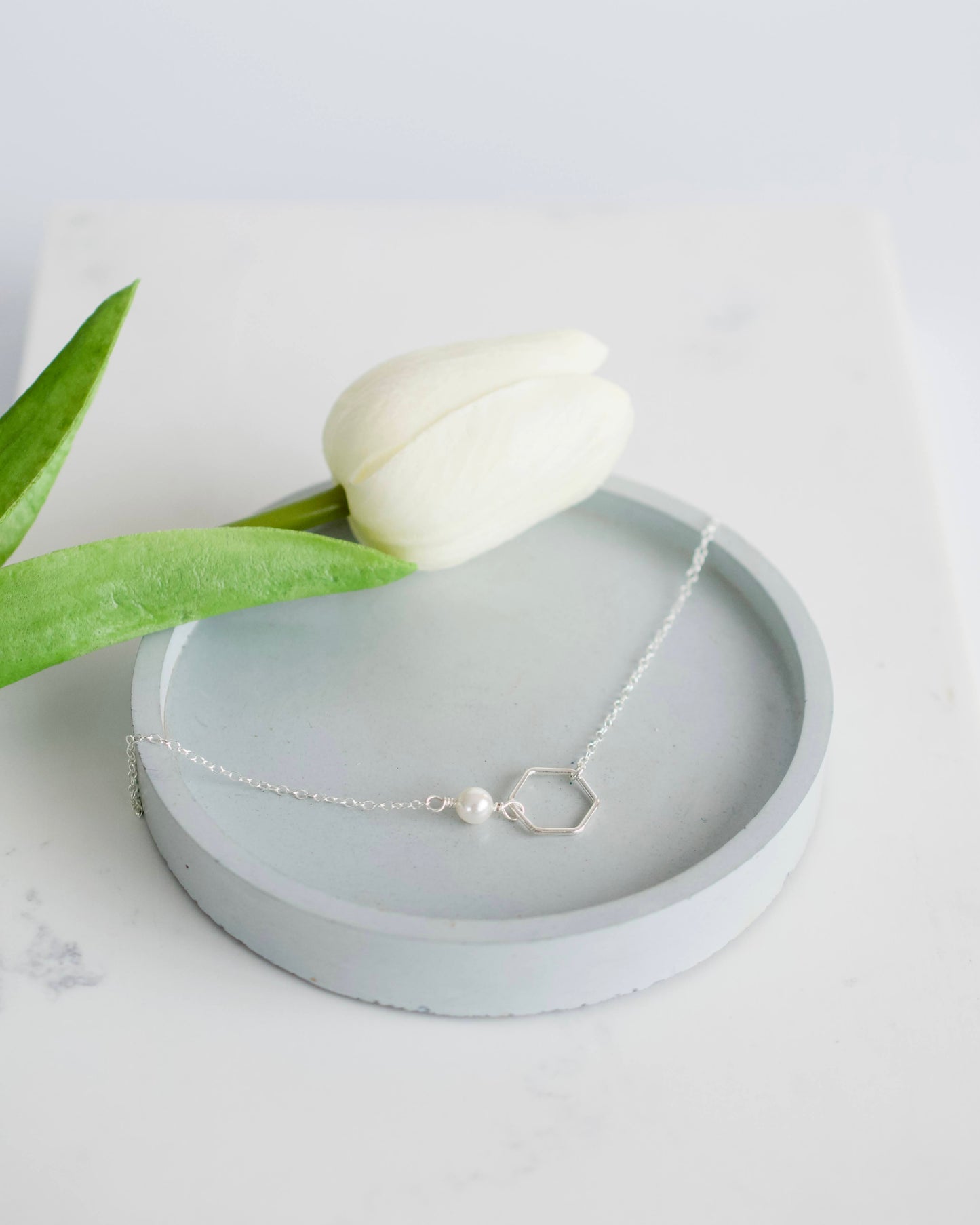 Sideways Silver Pearl Necklace