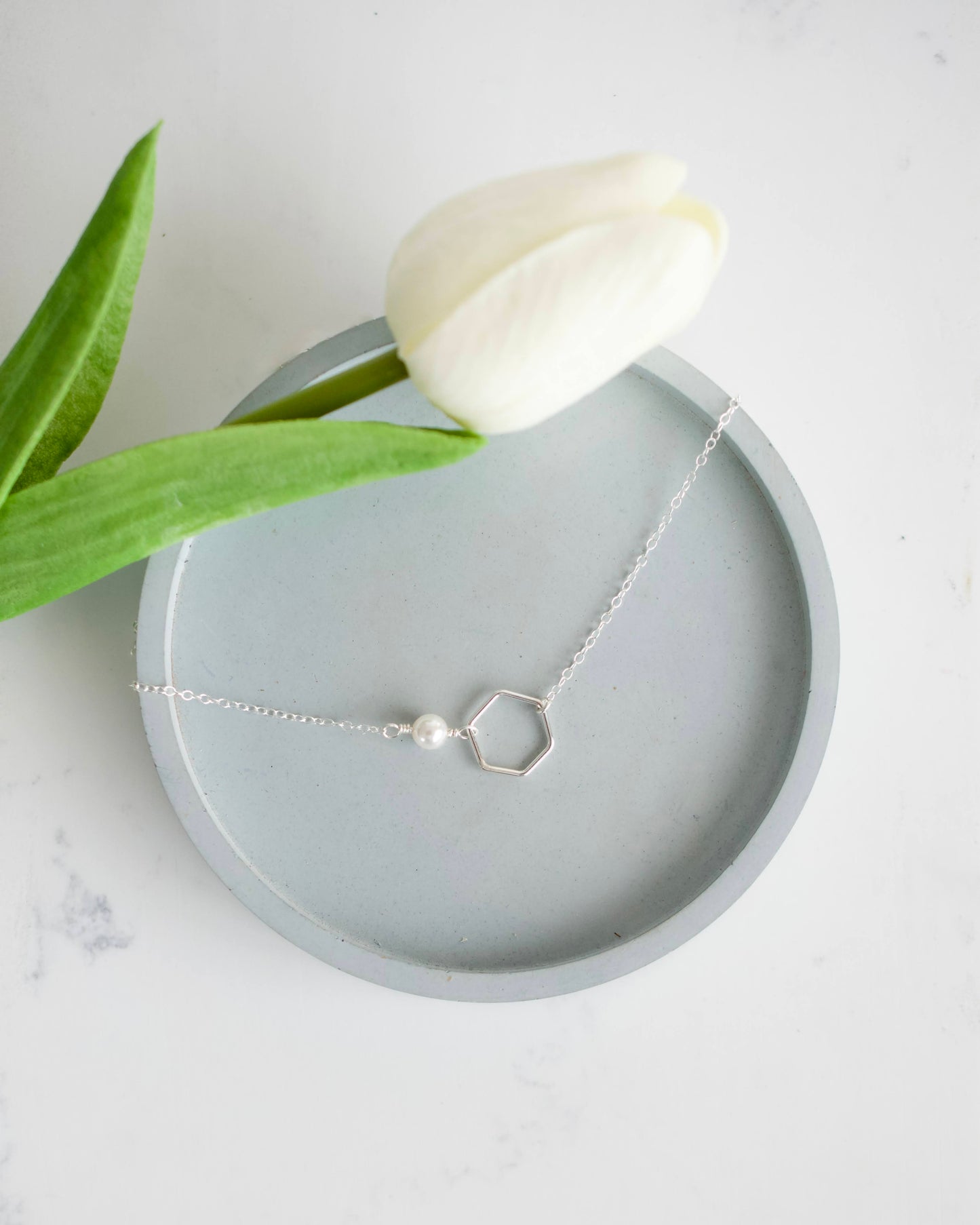 Sideways Silver Pearl Necklace