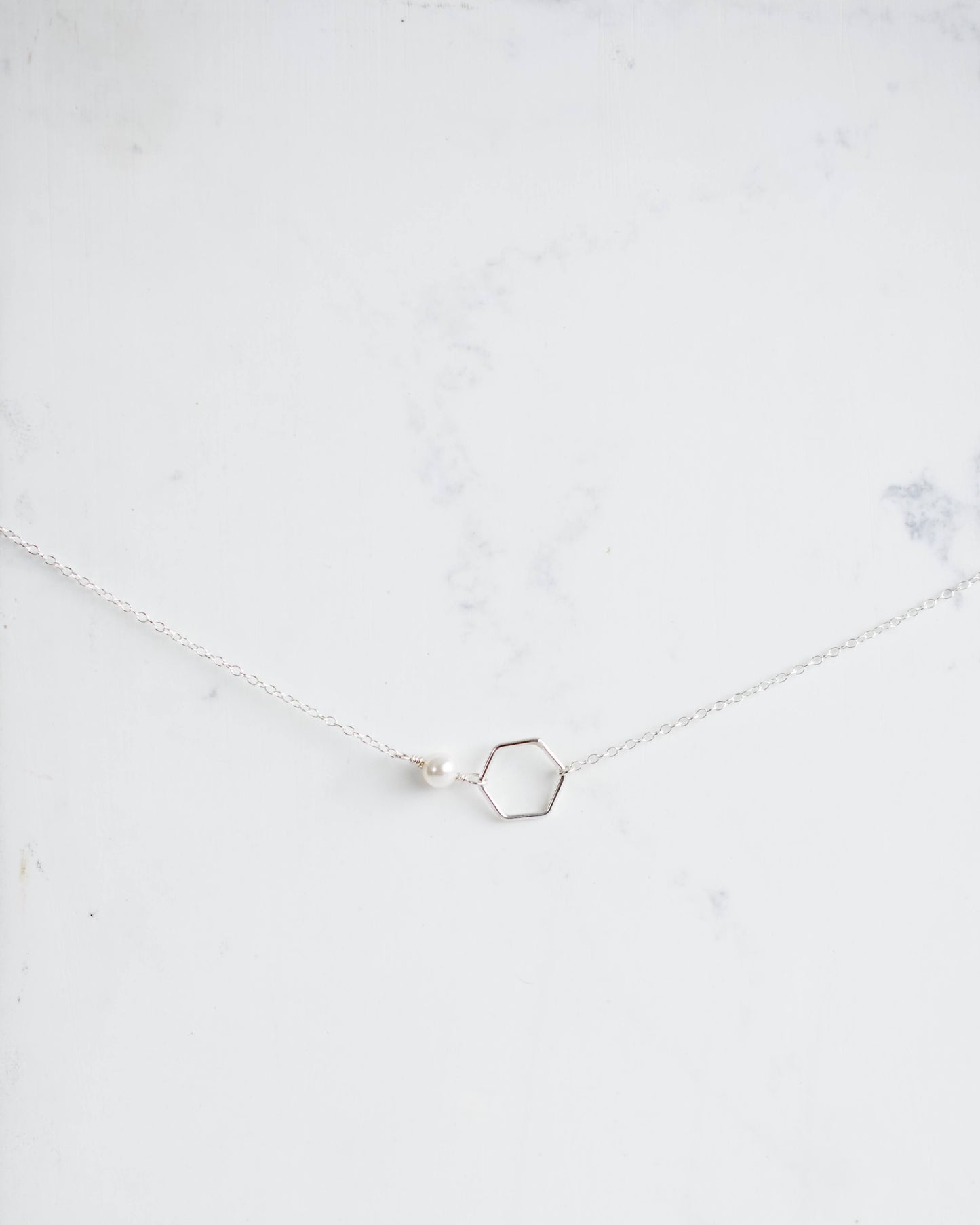 Sideways Silver Pearl Necklace
