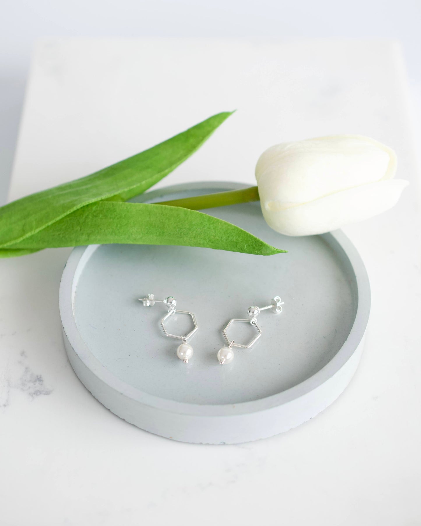 Silver Pearl Drop Studs