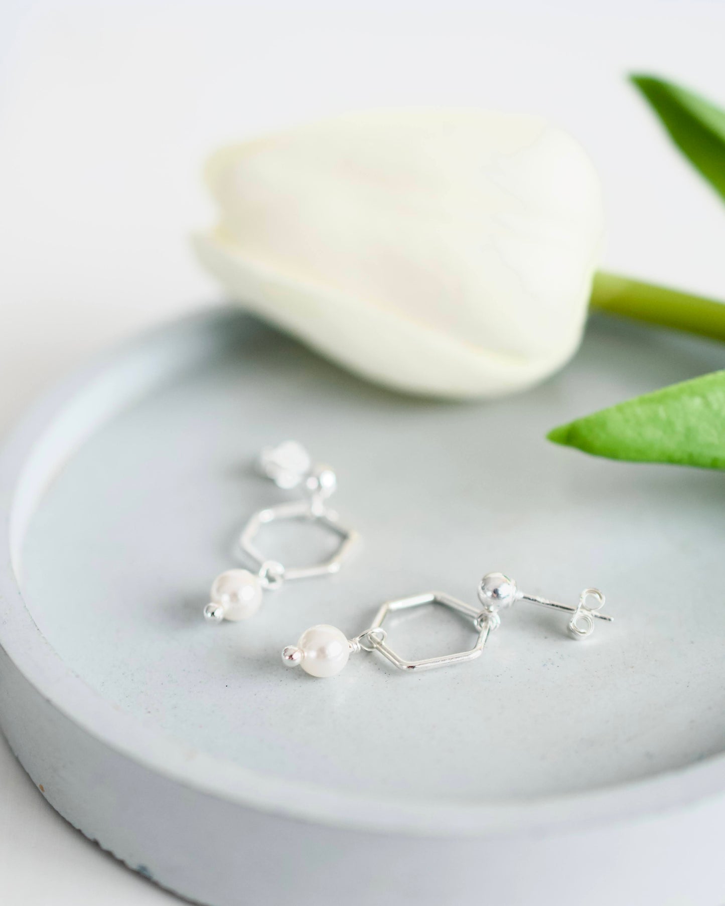 Silver Pearl Drop Studs
