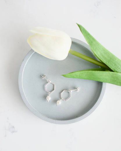 Silver Pearl Drop Studs