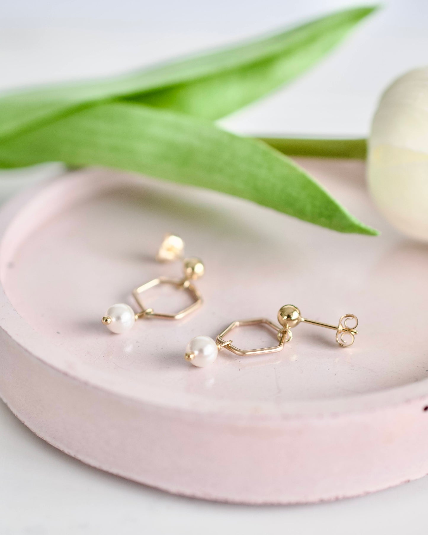 Gold Pearl Drop Studs