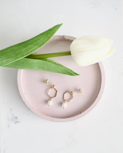 Gold Pearl Drop Studs