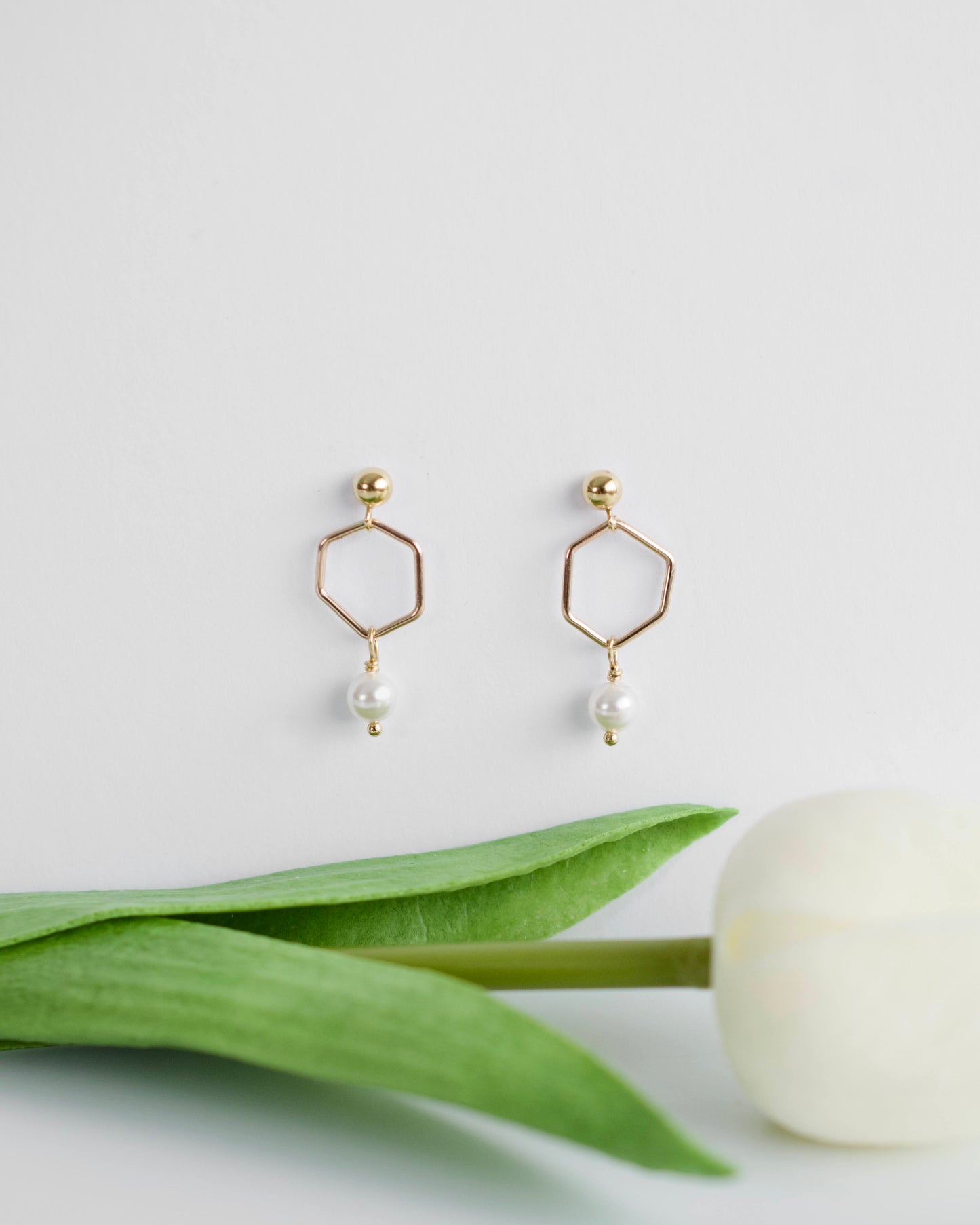 Gold Pearl Drop Studs