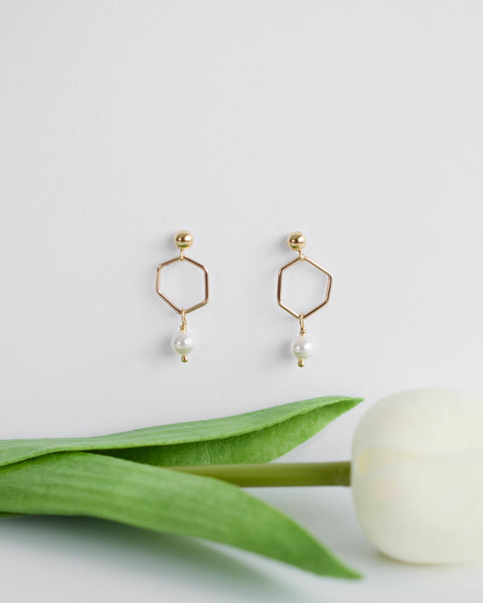 Gold Pearl Drop Studs