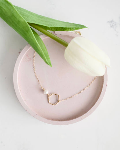 Sideways Gold Pearl Necklace