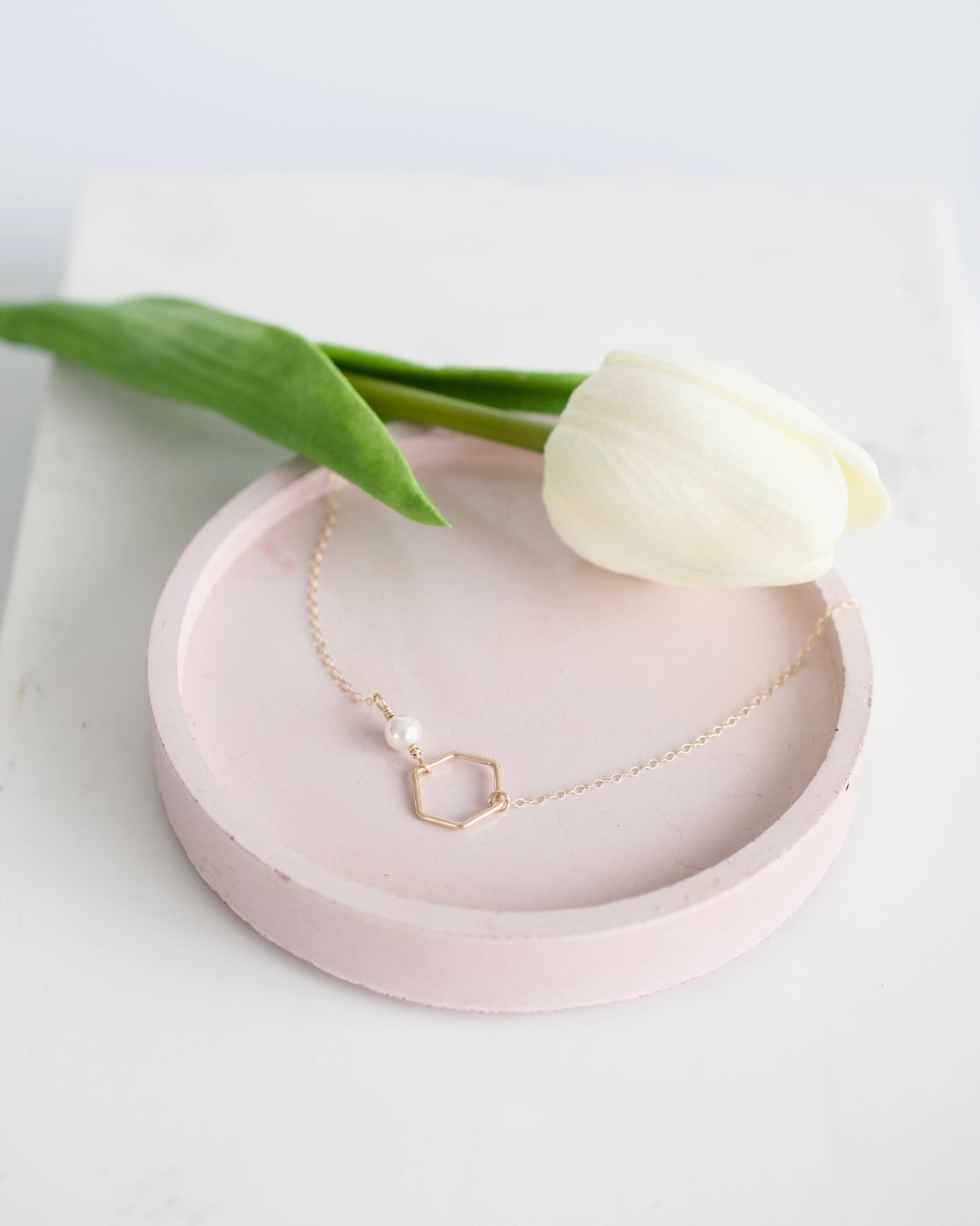 Sideways Gold Pearl Necklace