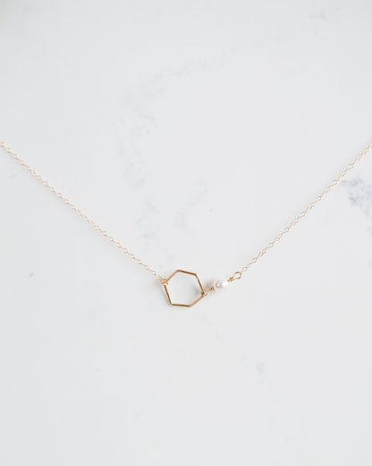 Sideways Gold Pearl Necklace