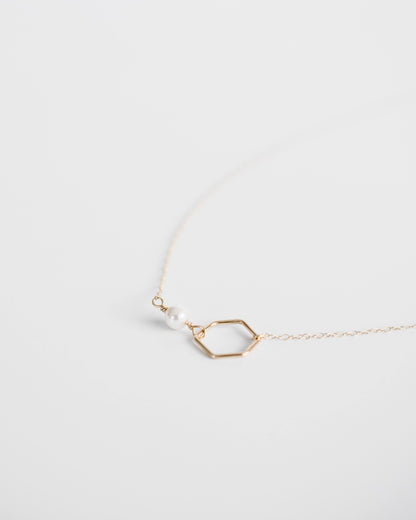 Sideways Gold Pearl Necklace